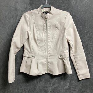 Baccini Peplum Faux-Leather Lined Jacket Cream Women Size S